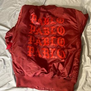 Red kanye west bomber jacket authentic from saint Pablo line